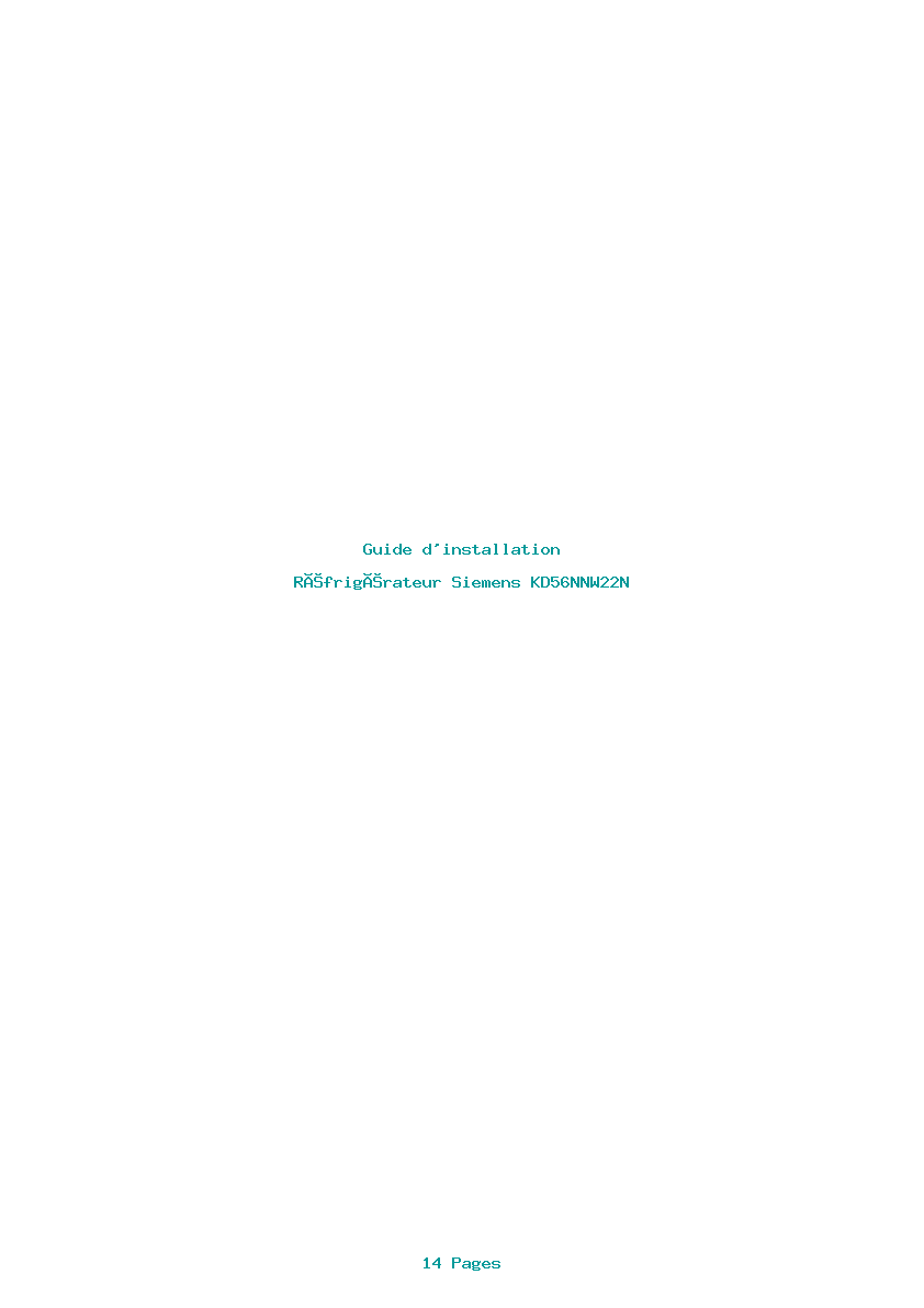 Page 1 de la notice Guide d'installation Siemens KD56NNW22N
