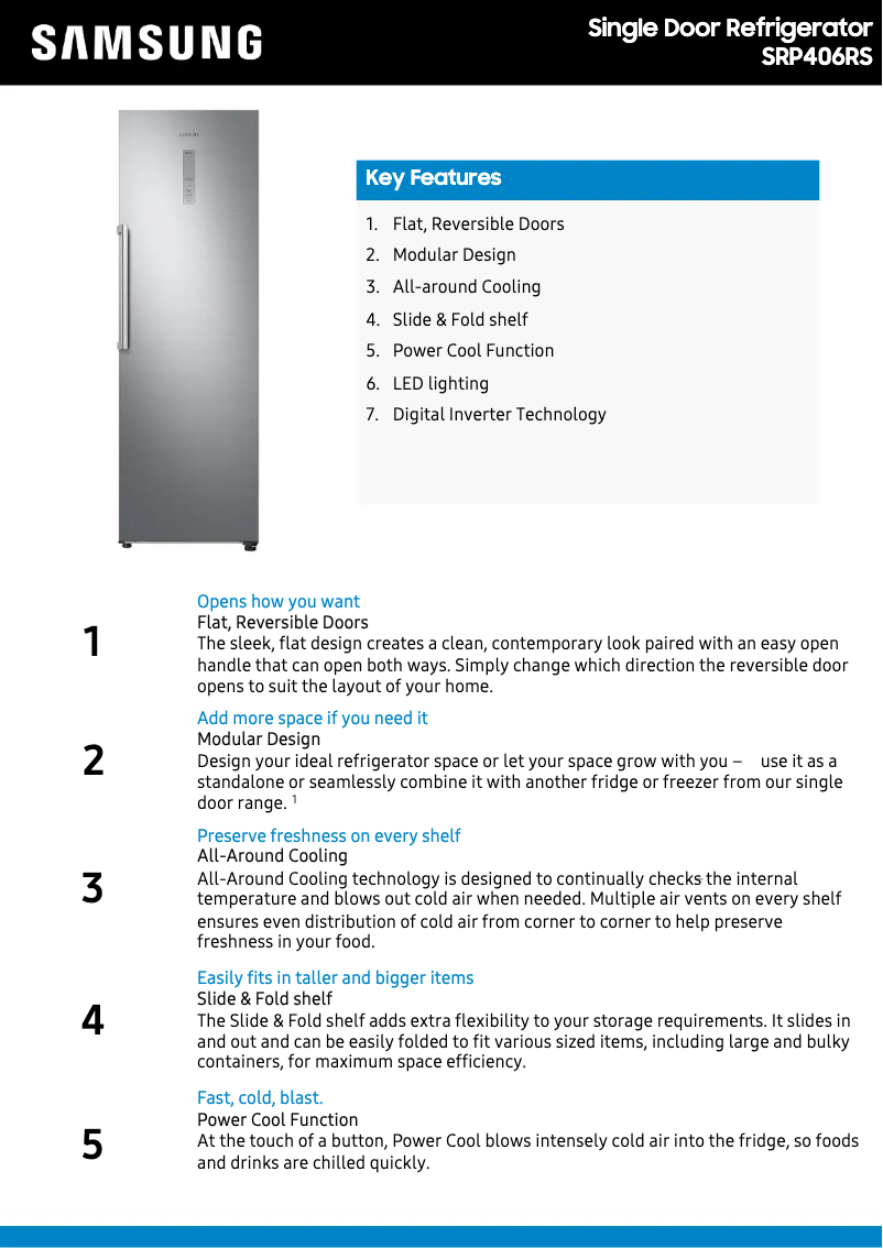 Página 1 del manual Ficha técnica Samsung SRP406RS
