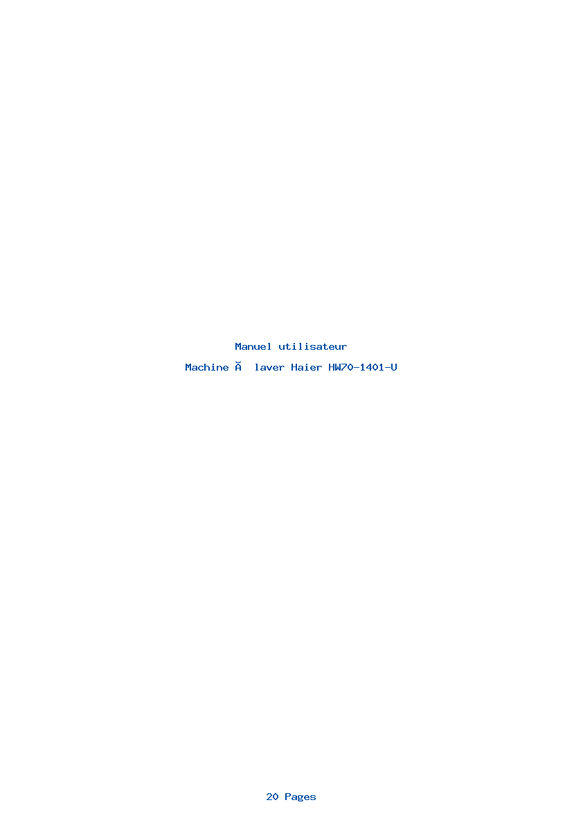 Page 1 de la notice Manuel utilisateur Haier HW70-1401-U