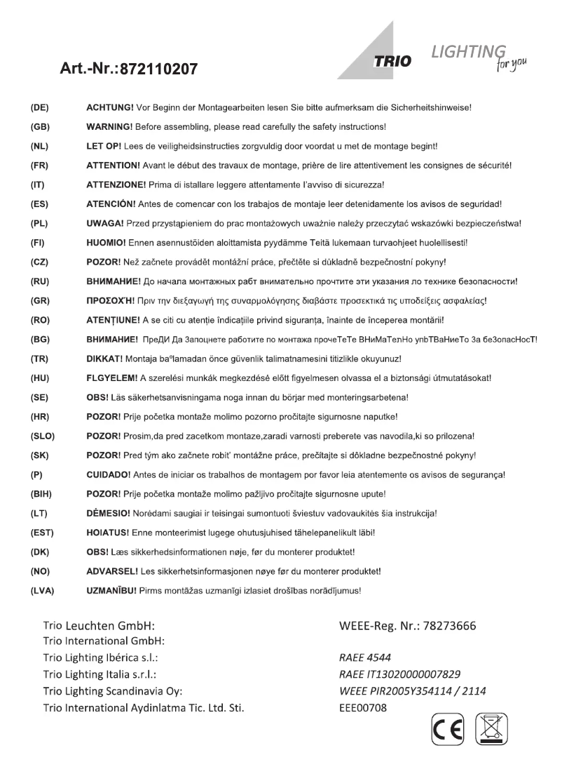 Page 1 de la notice Manuel utilisateur Trio Lighting Duke 872110207