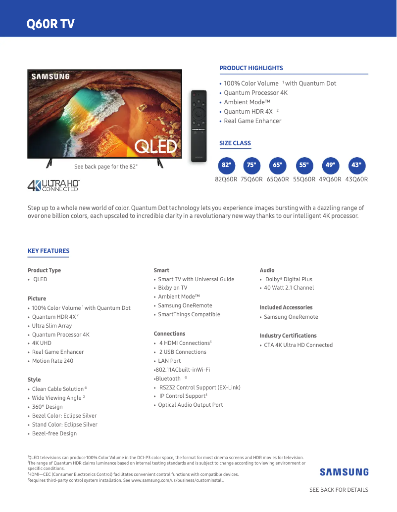 Página 1 del manual Ficha técnica Samsung QN55Q60RAFXZA