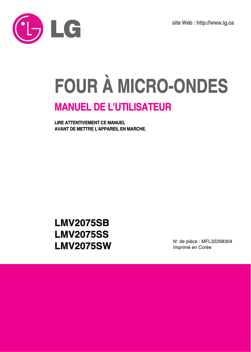 Page 1 de la notice Manuel utilisateur LG LMV2075SS