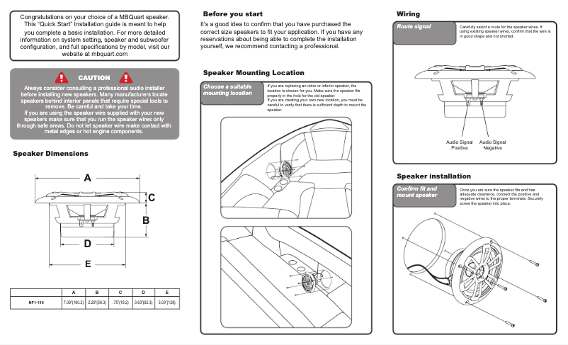 Page 1 de la notice Guide de démarrage rapide MB Quart NF1-116