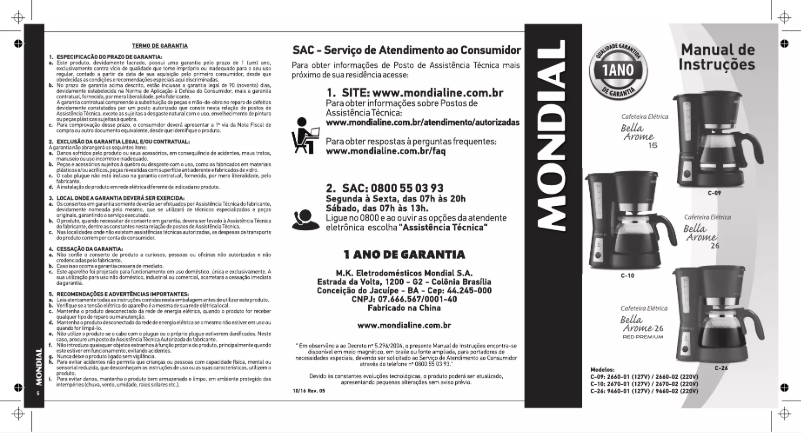 Página 1 del manual Manual de usuario Mondial Arome C-26 Bella