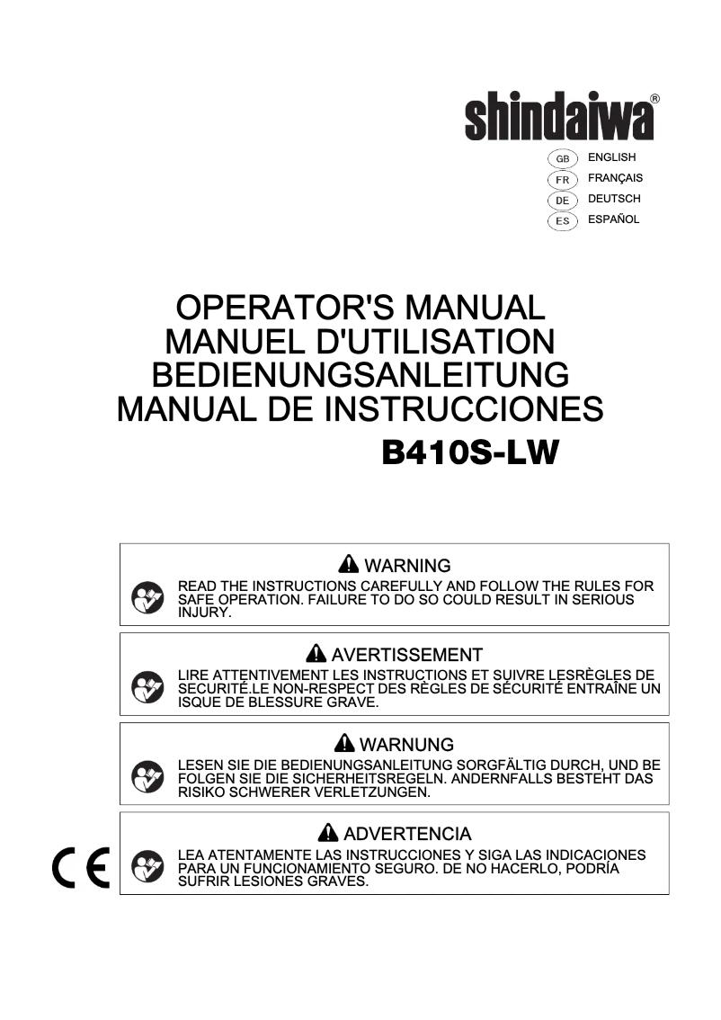 Page 1 de la notice Manuel utilisateur Shindaiwa B410S-LW