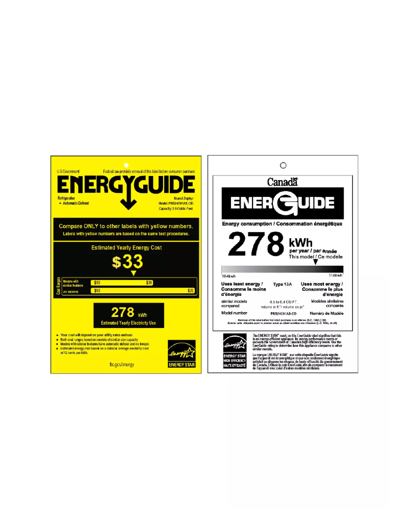 Página 1 del manual Etiqueta energética Zephyr Presrv PRB24C01AS-OD