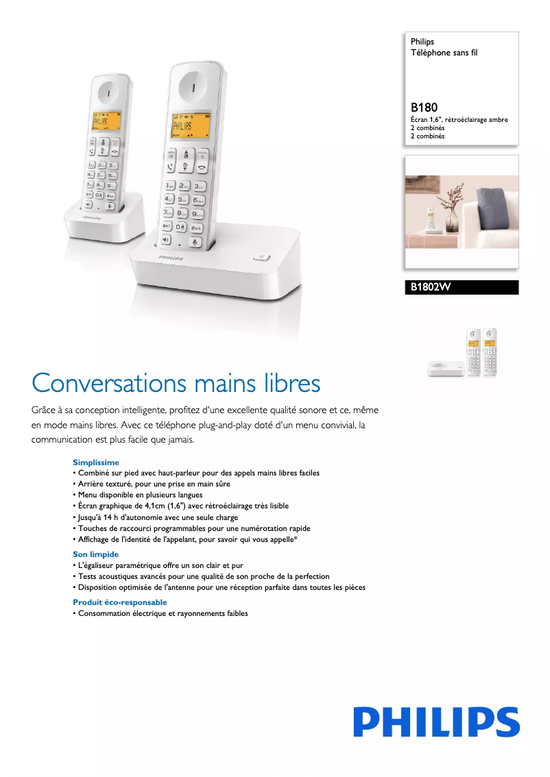 Página nº 1 - Ficha técnica Philips B1802W