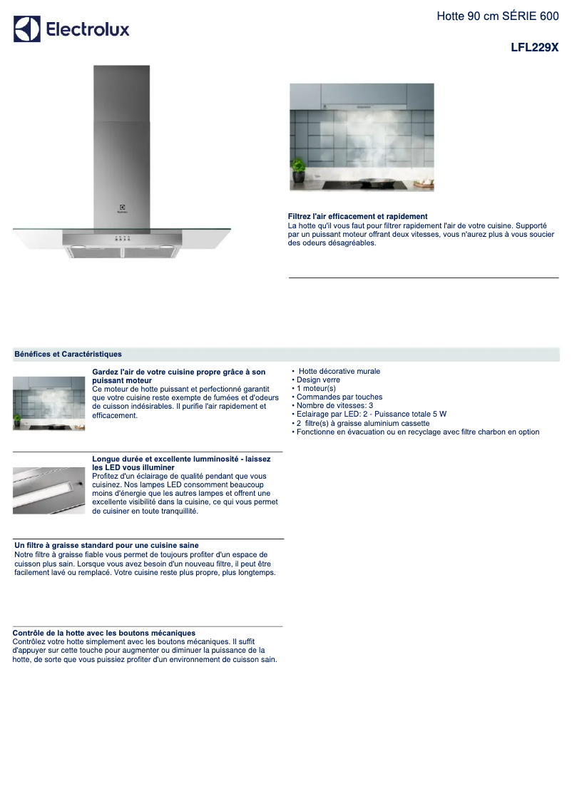 Página 1 del manual Ficha técnica Electrolux LFL229X