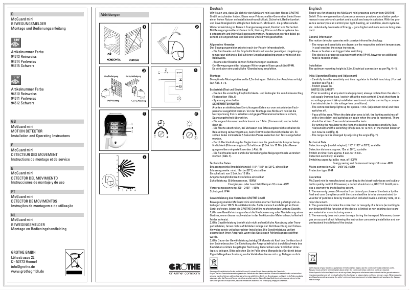 Page 1 de la notice Manuel utilisateur Grothe McGuard mini BM180ws