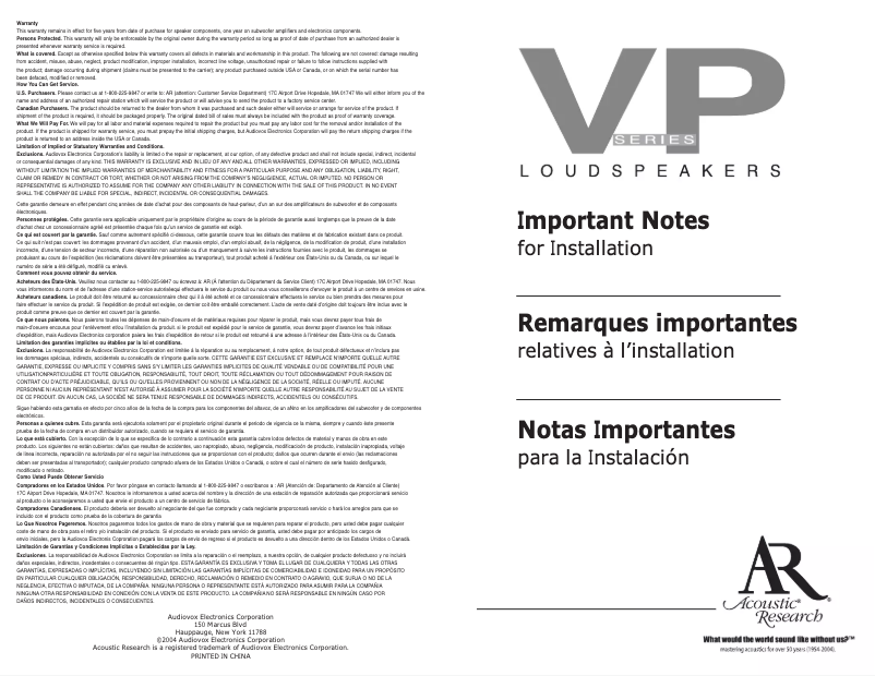 Page 1 de la notice Manuel utilisateur VOXX ARVP600