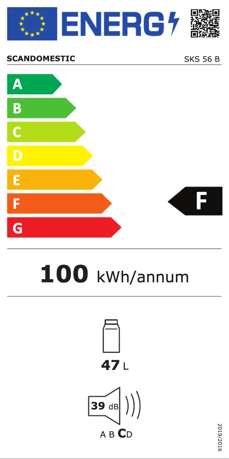 Page 1 of the manual Energy Label Scandomestic SKS 56 B