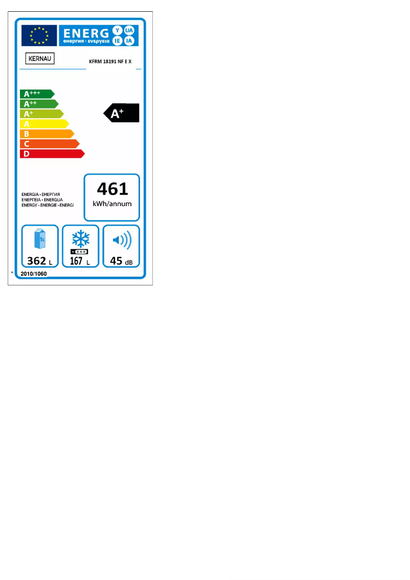 Page 1 de la notice Label énergétique Kernau KFRM 18191 NF EX