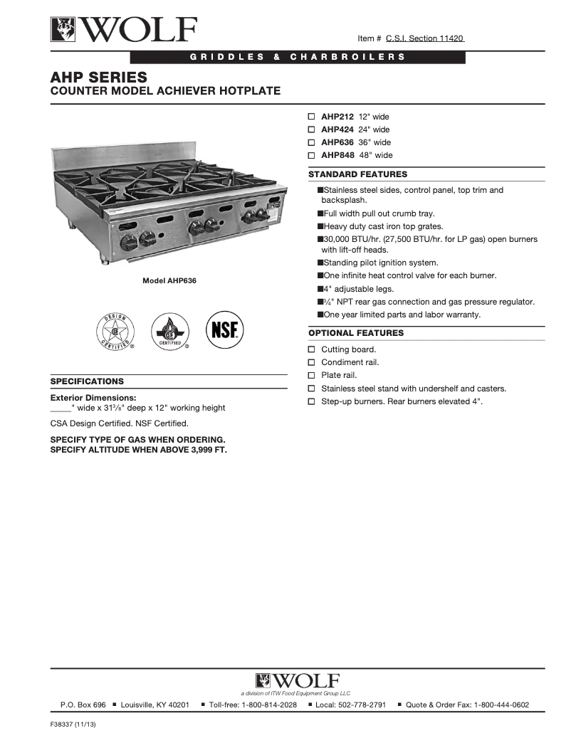 Page 1 de la notice Fiche technique Wolf AHP636