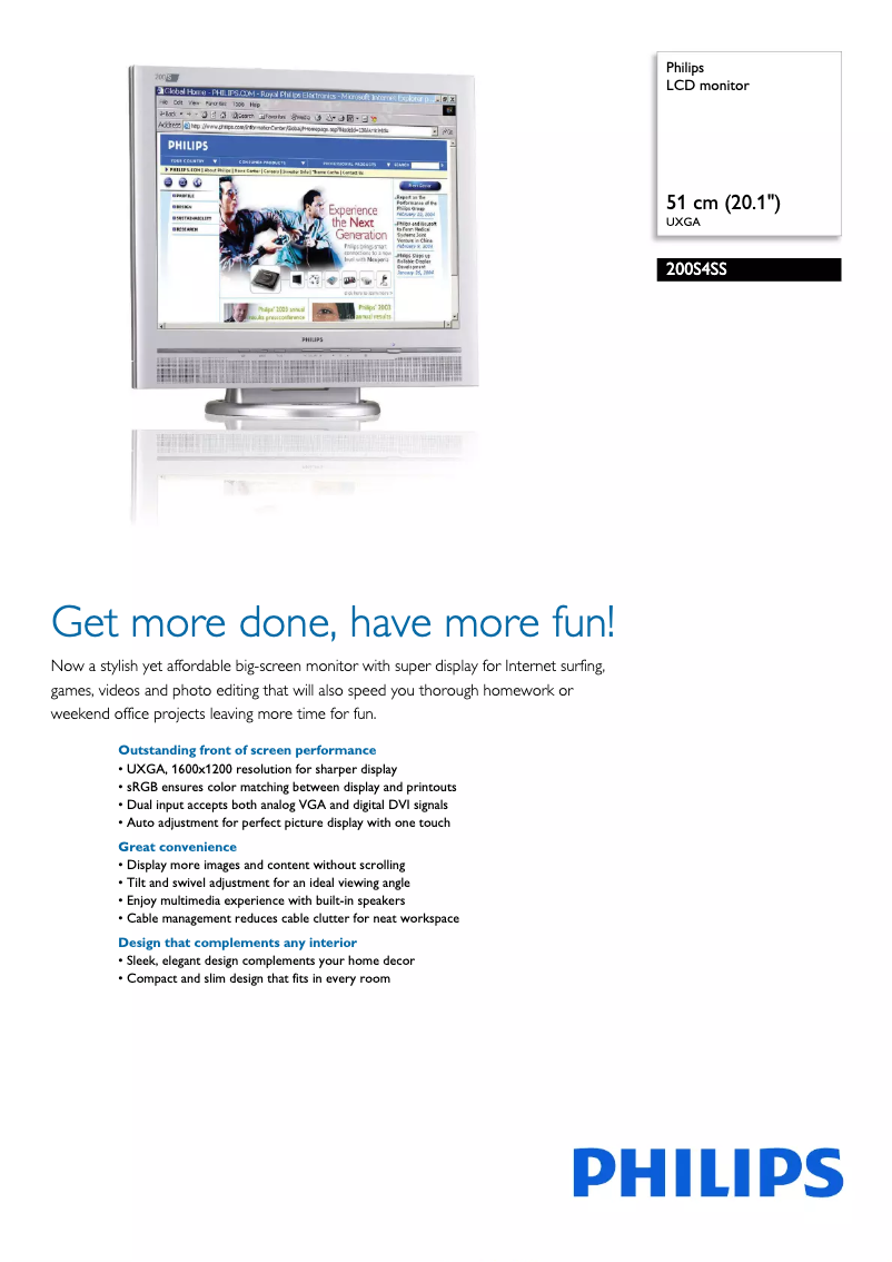 Page n°1 - Fiche technique Philips 200S4SS