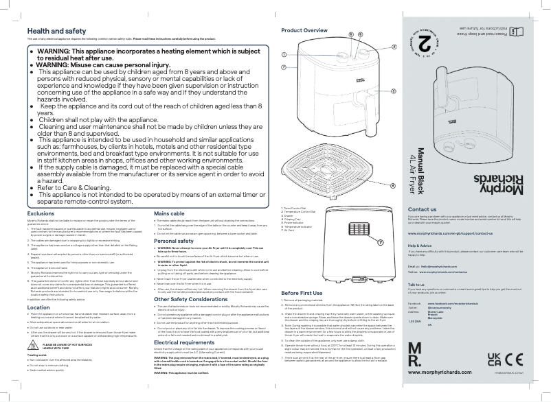 Page 1 de la notice Manuel utilisateur Morphy Richards 480007