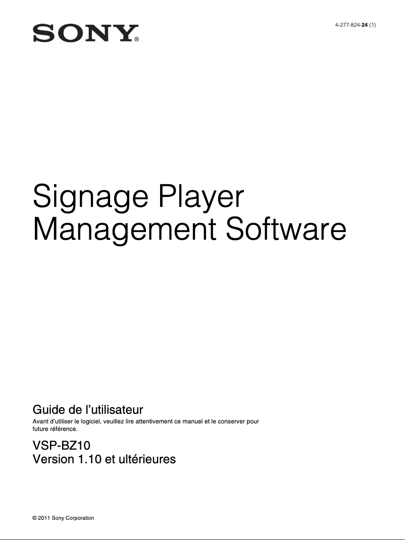 Page 1 de la notice Manuel utilisateur Sony VSP-BZ10