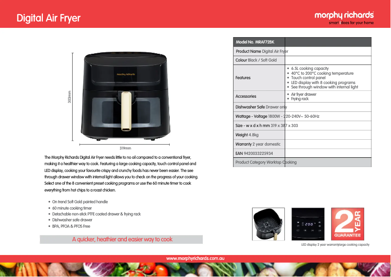 Página 1 del manual Ficha técnica Morphy Richards MRAF72BK