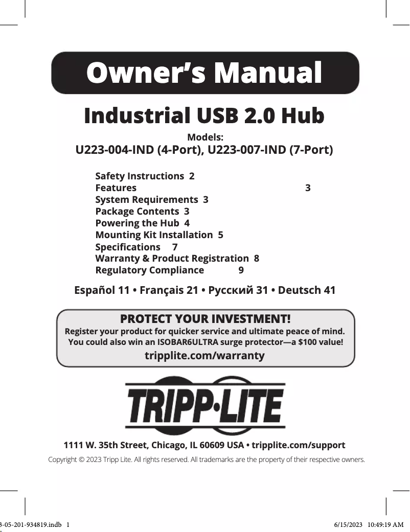 Page 1 de la notice Manuel utilisateur Tripp Lite U223-004-IND