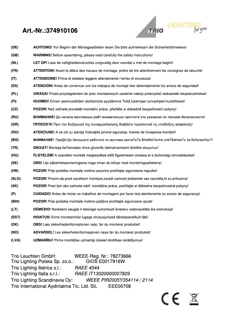 Page 1 de la notice Manuel utilisateur Trio Lighting Coronado