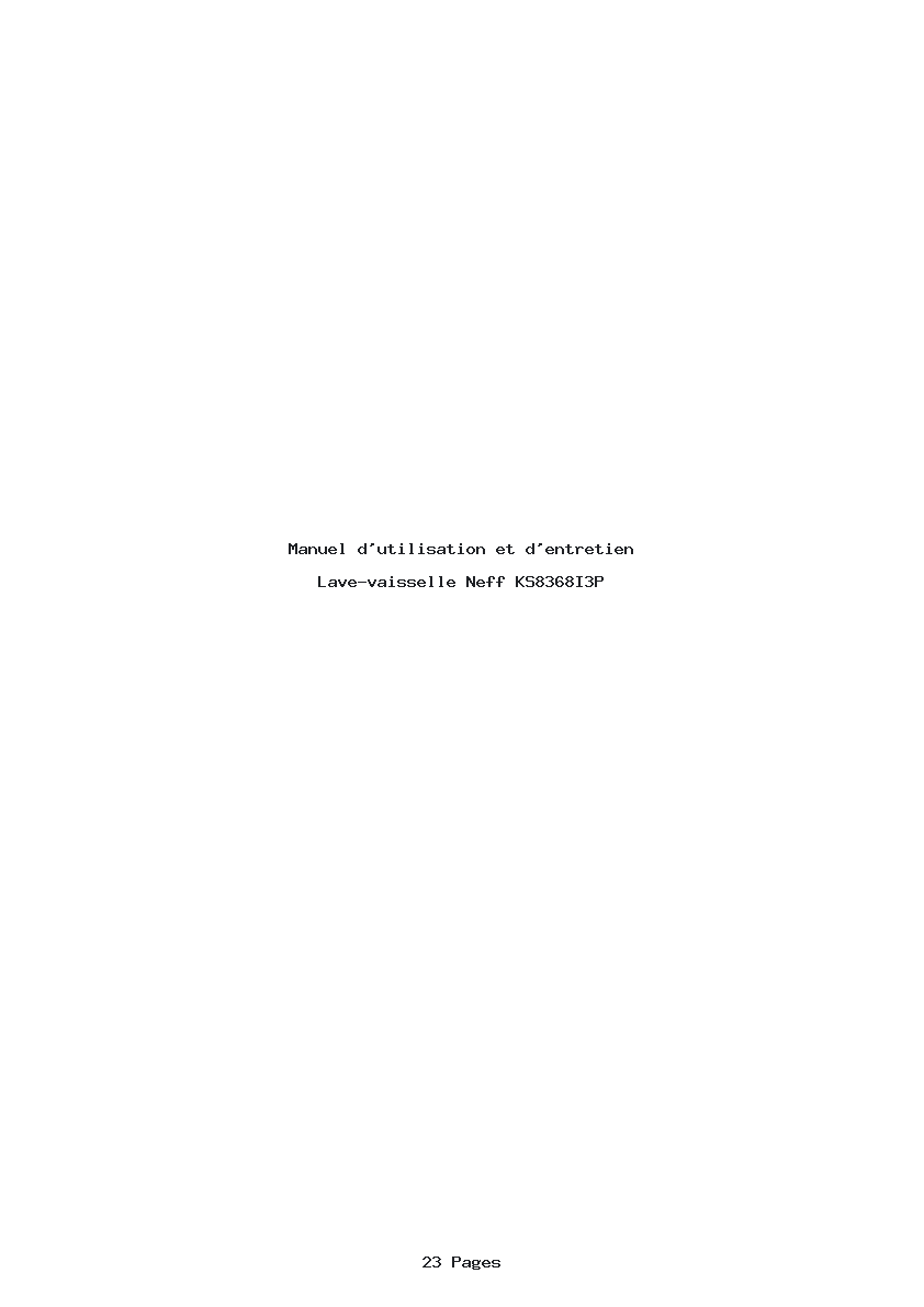 Page 1 de la notice Manuel d'utilisation et d'entretien Neff KS8368I3P