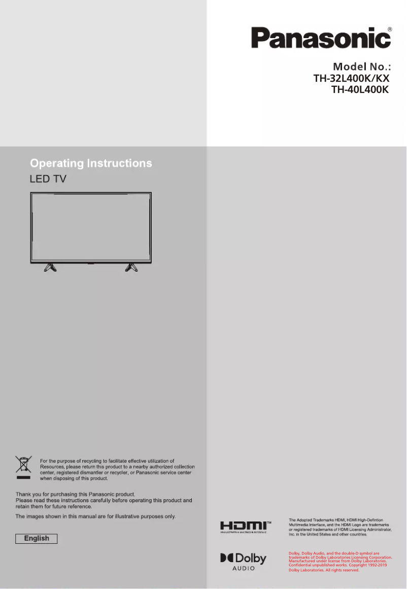 Page 1 of the manual User Manual Panasonic TH-40L400K