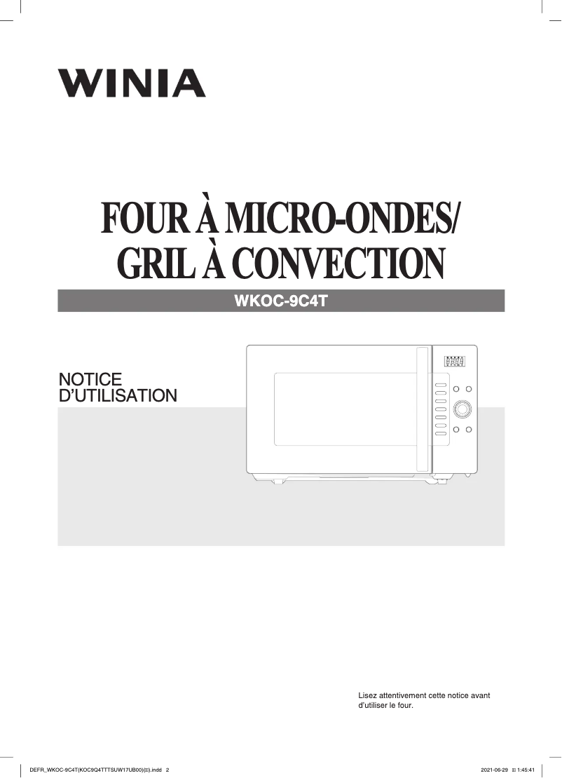 Page 1 de la notice Manuel utilisateur Winia WKOC-9C4T