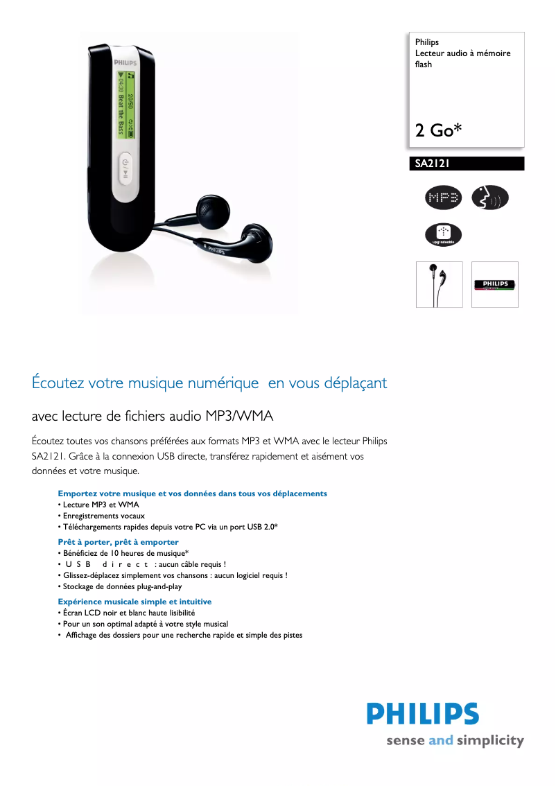 Page 1 of the manual Technical Sheet Philips SA2121