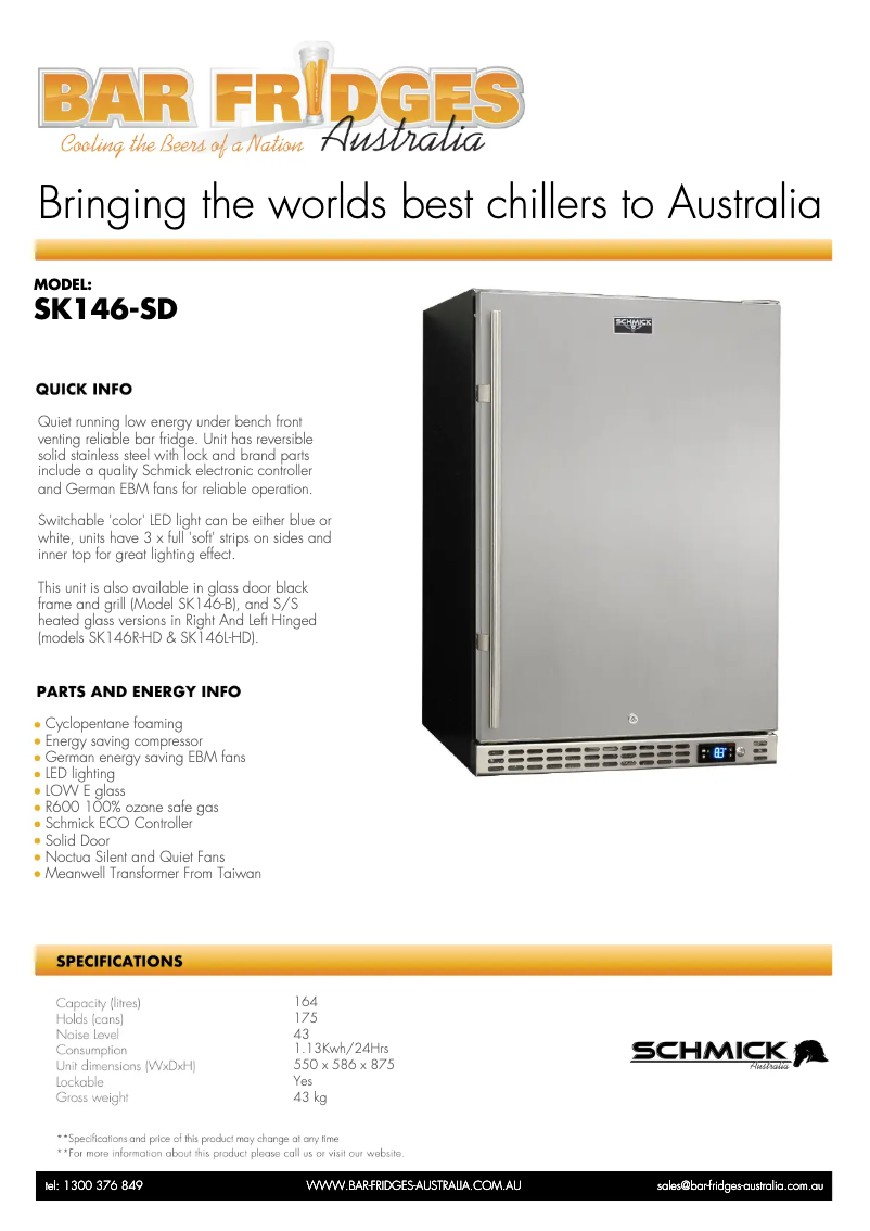 Page 1 de la notice Fiche technique Schmick SK146-SD