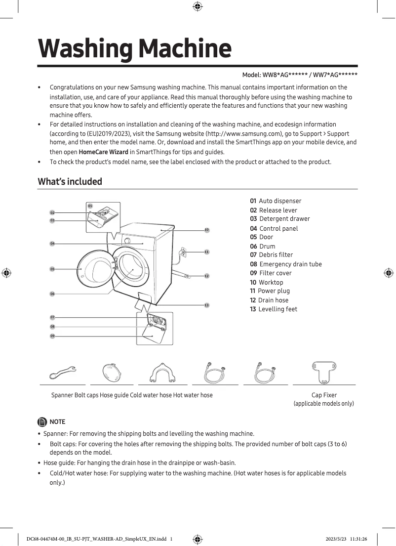 Página 1 del manual Guía de inicio rápido Samsung WW80AG6L28