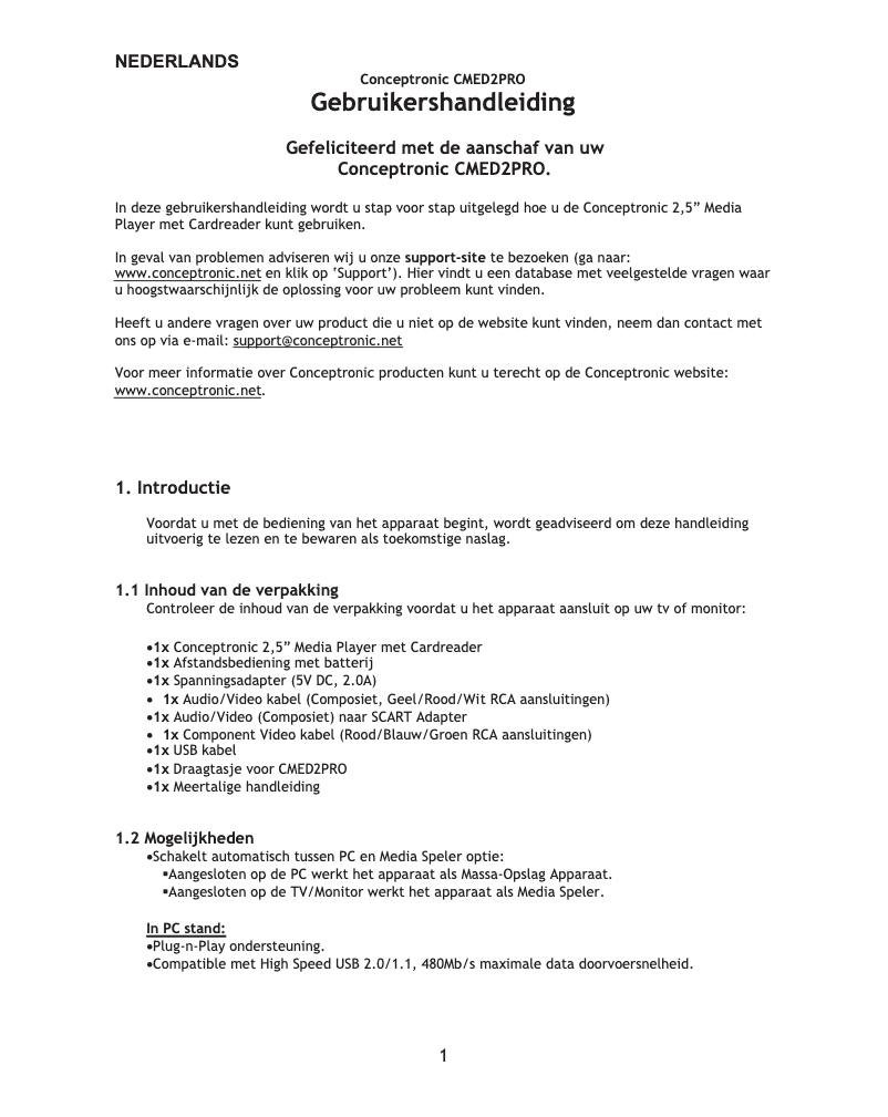 Page 1 de la notice Manuel utilisateur Conceptronic CMED2PRO