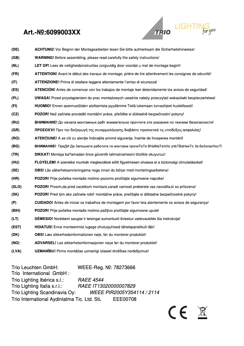 Page 1 de la notice Manuel utilisateur Trio Lighting Discalgo 609900331