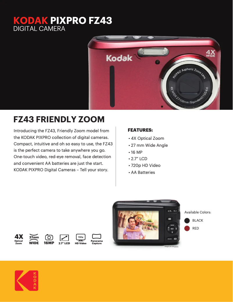 Page 1 de la notice Fiche technique Kodak PixPro FZ43