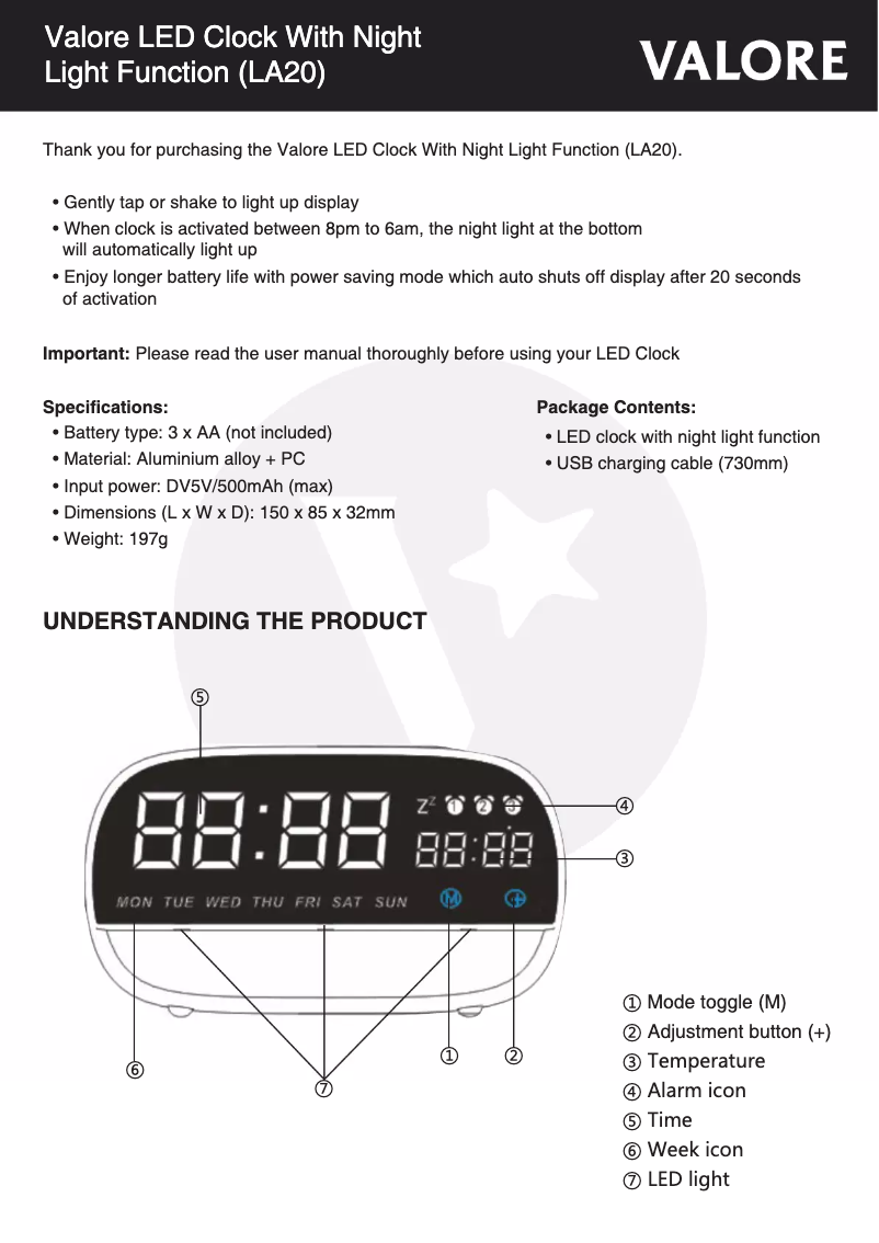 Page 1 de la notice Manuel utilisateur Valore LA20