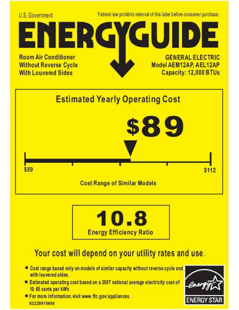 Página 1 del manual Etiqueta energética GE AEL12AP
