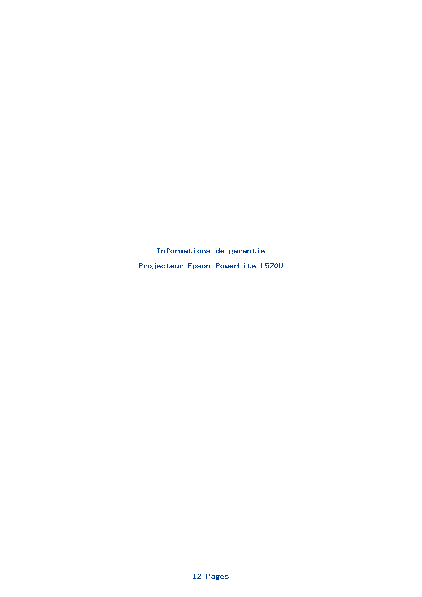 Page 1 de la notice Informations de garantie Epson PowerLite L570U
