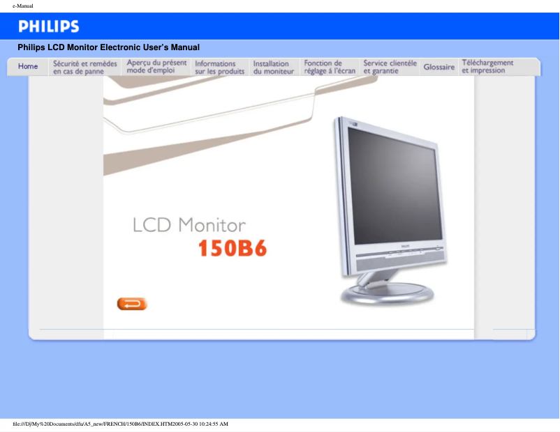 Page 1 de la notice Manuel utilisateur Philips 150B6