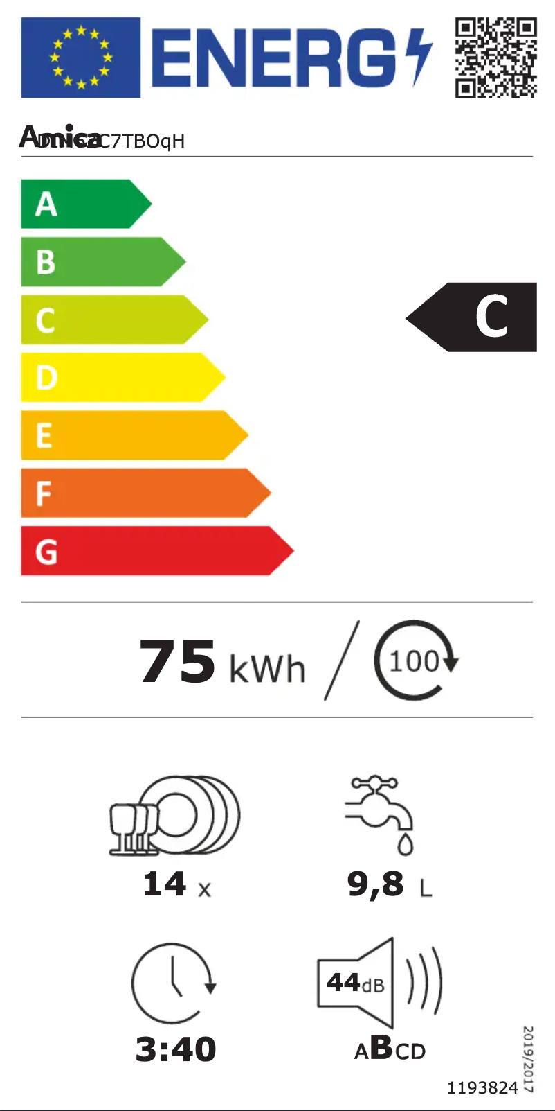 Page 1 de la notice Label énergétique Amica DIM62C7TBOqH