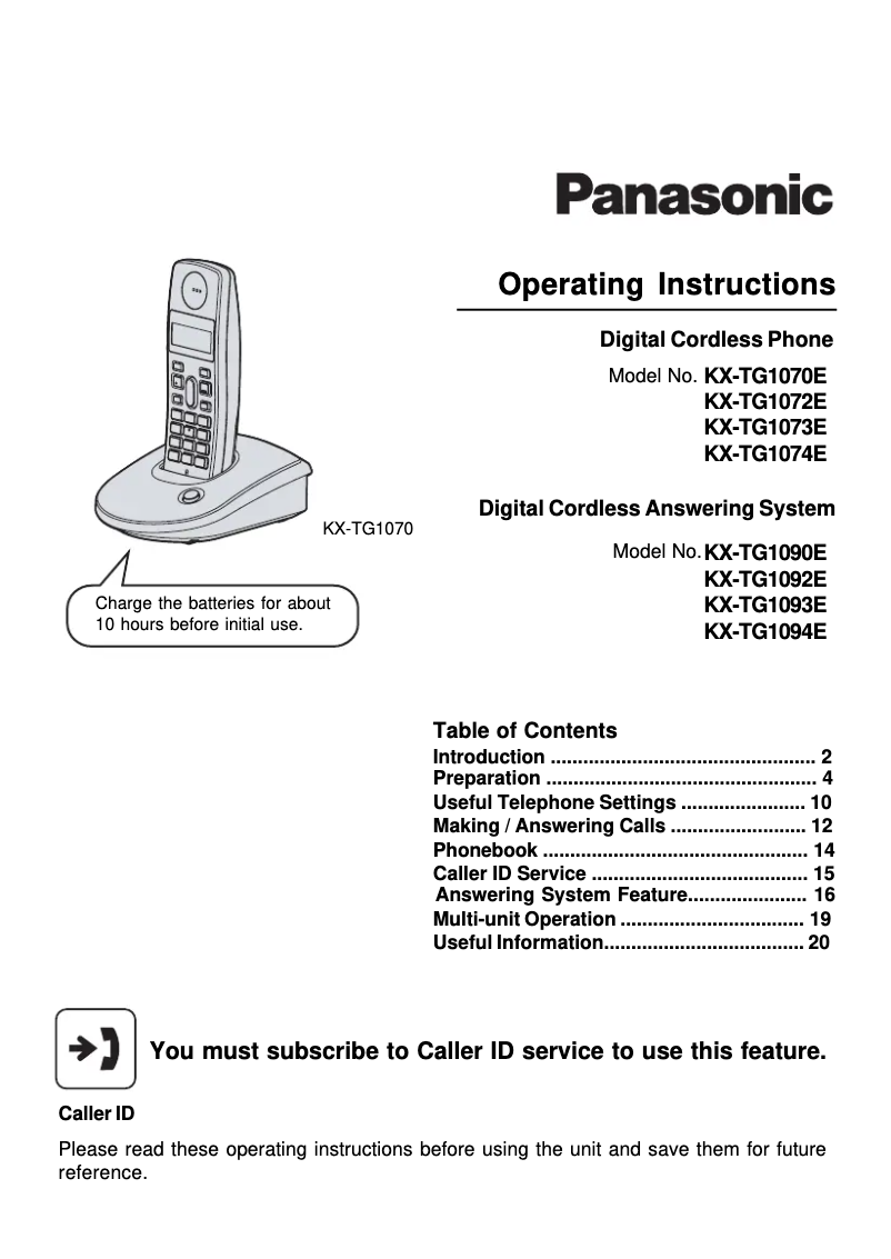 Imagen de la primera página del manual del dispositivo KX-TG1093E