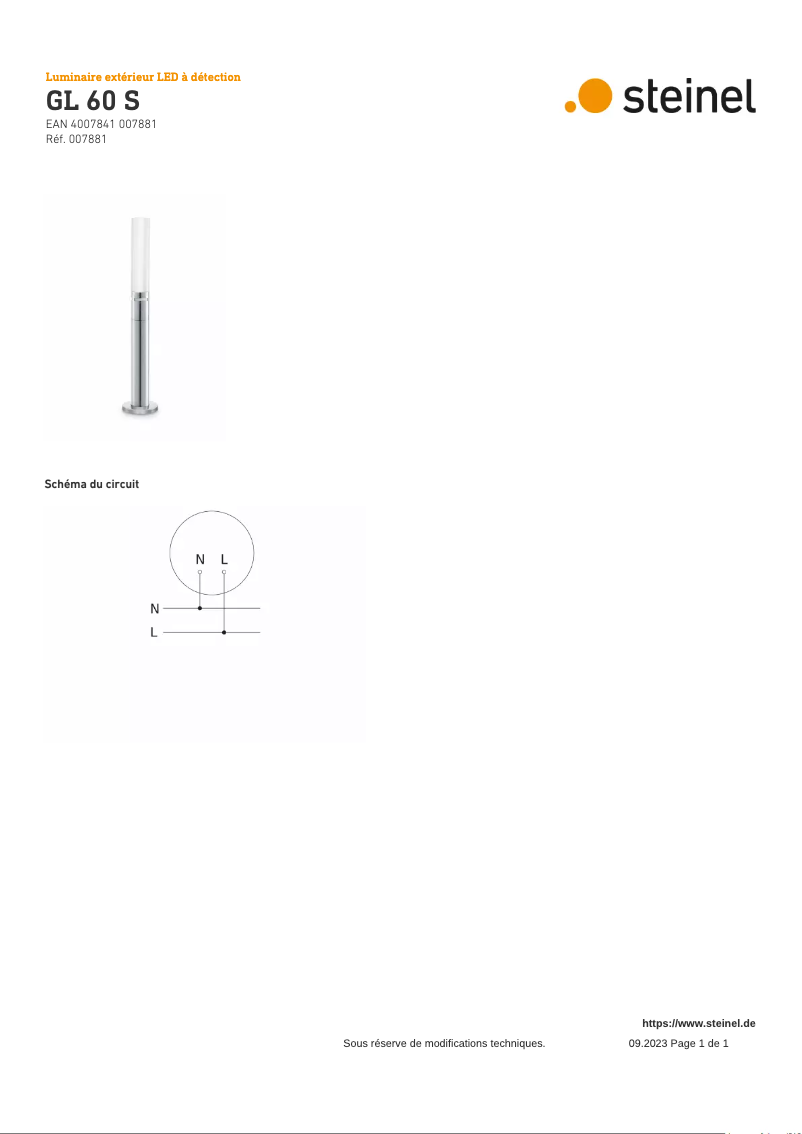 Page 1 de la notice Schéma de câblage Steinel GL 60 S