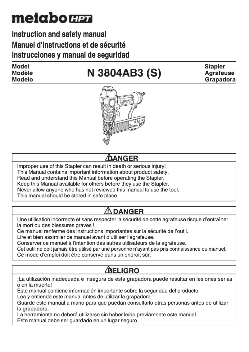 Page 1 de la notice Manuel utilisateur Metabo N3804AB3