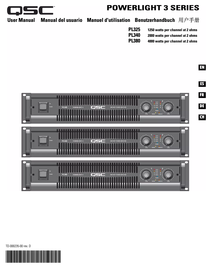 Page 1 de la notice Manuel utilisateur QSC Powerlight PL340