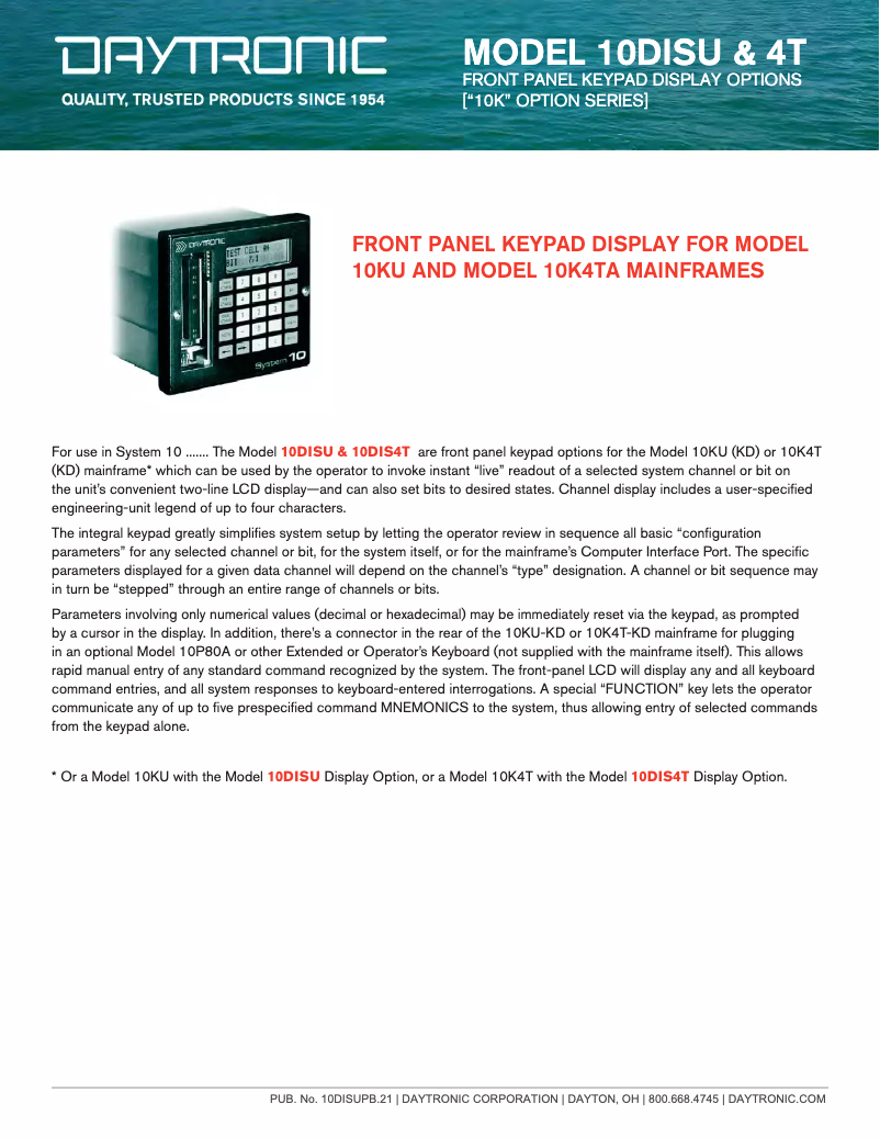 Page 1 de la notice Fiche technique Daytronic 10DISU