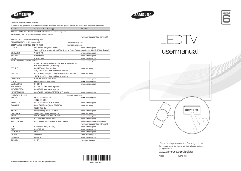 Page 1 de la notice Manuel utilisateur Samsung UE40ES6570SX