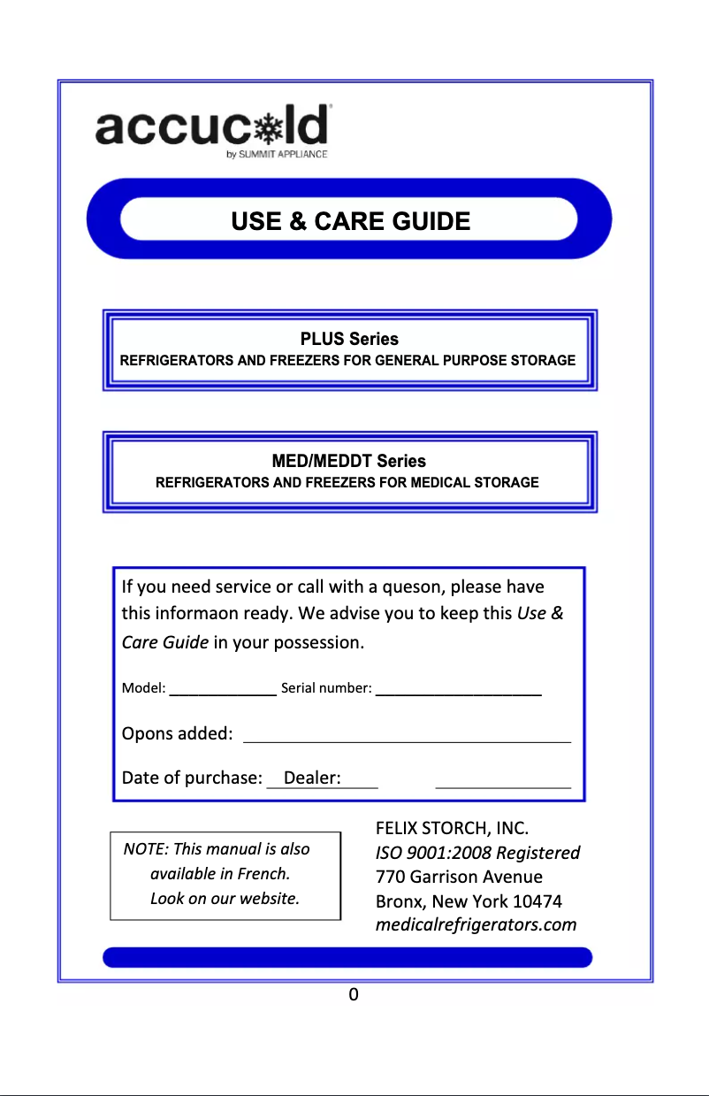 Page 1 de la notice Guide d'installation Summit Accucold FF511LBI7MEDADA