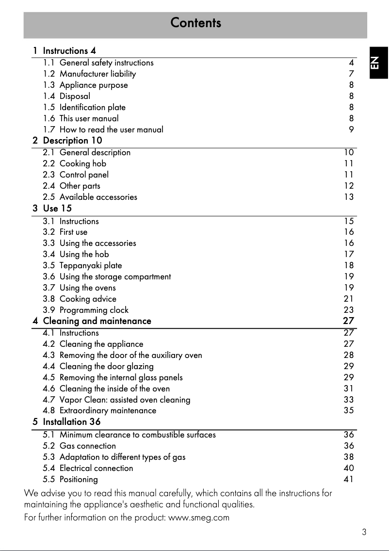 Page 1 de la notice Fiche technique Smeg TRA4110