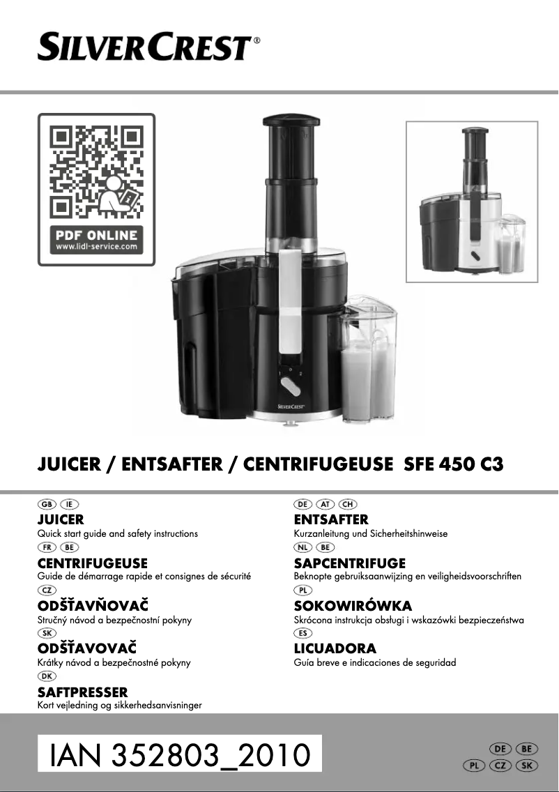 Page 1 de la notice Manuel utilisateur SilverCrest SFE 450 C3