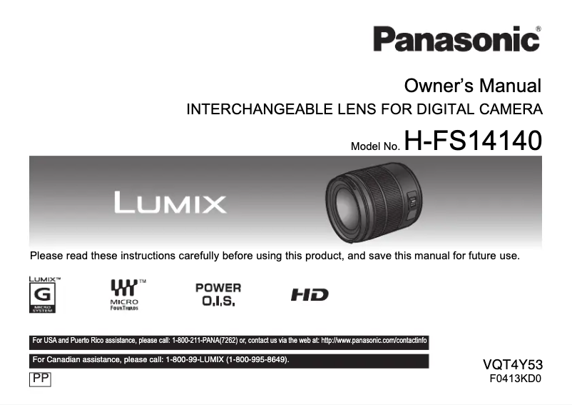Page 1 de la notice Manuel utilisateur Panasonic H-FS14140S