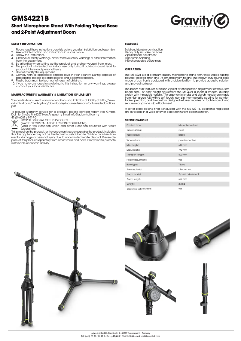 Page 1 de la notice Manuel utilisateur Gravity MS 4221 B