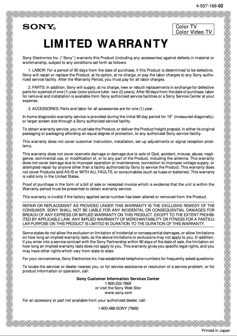 Page 1 de la notice Mode d'emploi Sony KV-27S42