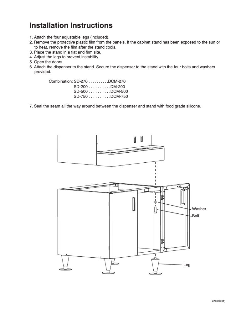 Page 1 de la notice Guide d'installation Hoshizaki SD-750